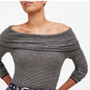Madewell lightweight alpaca blend luxe off the shoulder stylish striped sweater